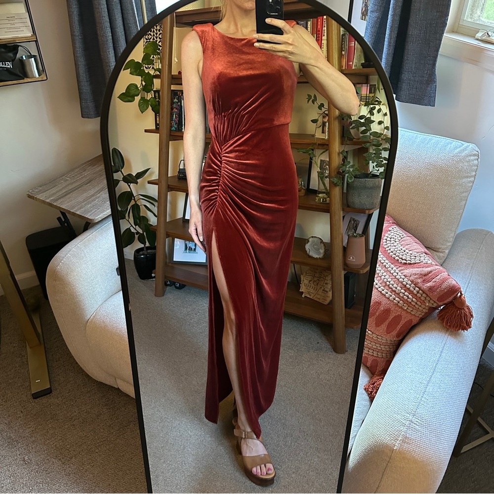 Azazie - Terracotta - Blair Velvet Dress - A8